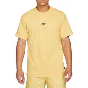 Nike Premium Essentials T-Shirt S Yellow Embroidered Swoosh Logo Loose Fit Tee